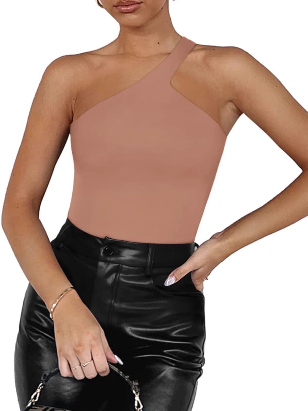 REORIA One Shoulder Double Lined Thong Bodysuit
